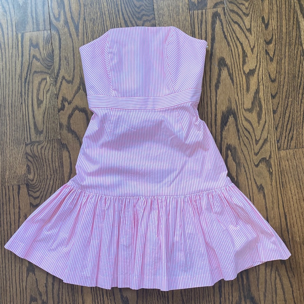 Seersucker Strapless mini dress - Picture 2 of 9